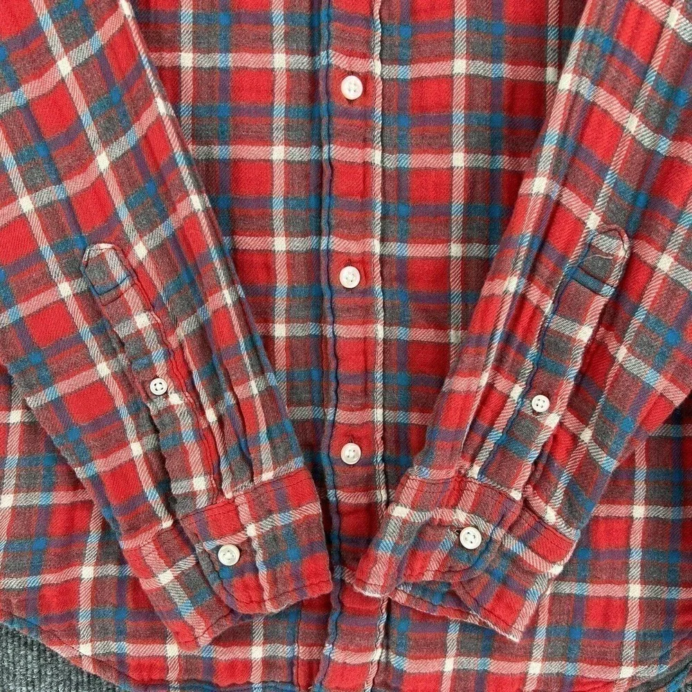 J Crew Mens Slim Double Weave Button Up Shirt Medium Plaid Gauze Long Sleeve
